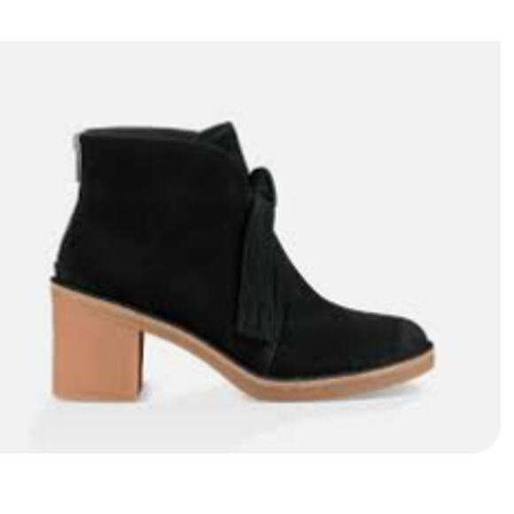 UGG Corin Black Suede Tassel and Bow Chunky Block Heel Ankle Booties, Size 8 - Picture 5 of 14